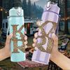 1PC KAR Glitter Gold Letter Text Print 750ml Color Plastic Sports Water Bottle Leakproof Flip Straw Lid Suitable for Sports Office Home Use