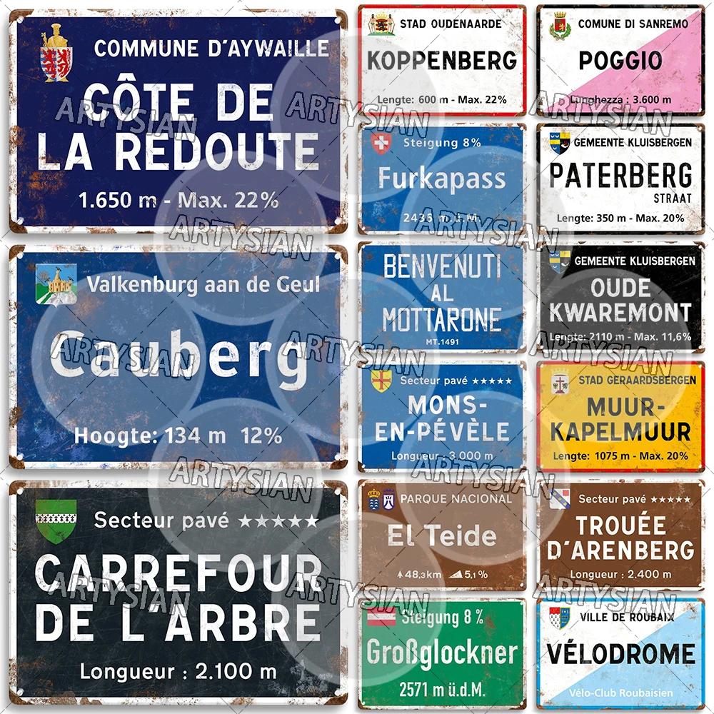 Artysian Tour de France Cycling Race Cycling Landmark Metal Plaque Road Signs Austria Italy Alpe d Huez Alto de L Angliru Poggio