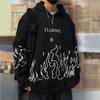 Men Autumn Hoodie Flame Print Hooded Hat Long Sleeves Soft Warm Loose Hip Hop Style Winter Hoodie for School