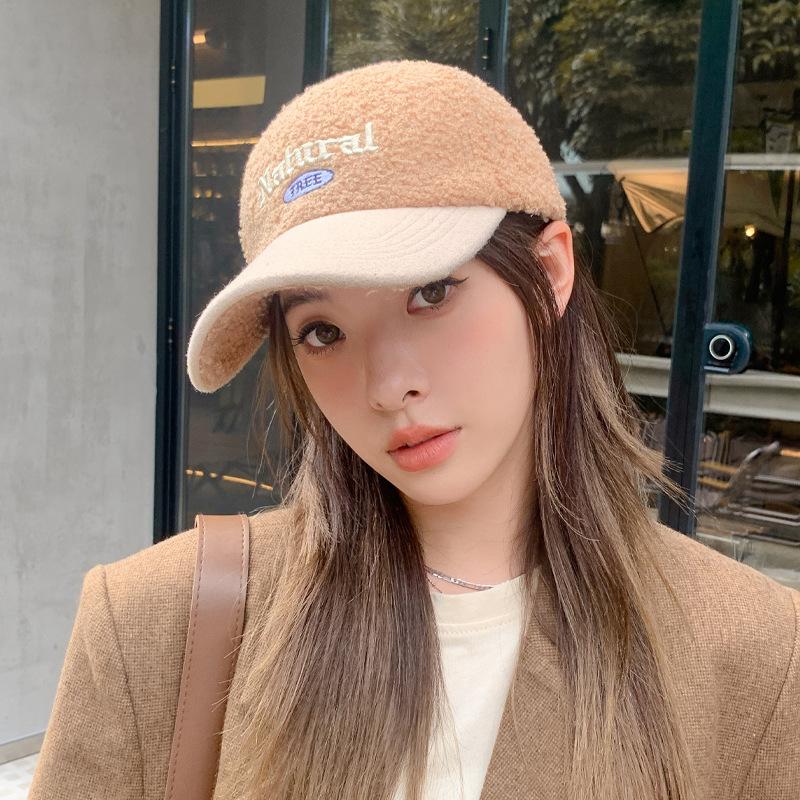 

Autumn and winter new baseball cap embroidered letters lamb wool thermal cap fashion winter thermal hat tide One Size