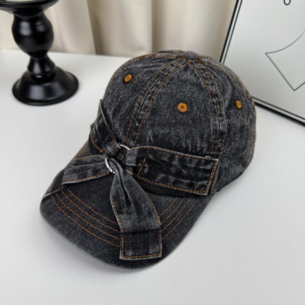 Women'S Korean Style Sweet Bow Tie Denim Baseball Cap Spring/Summer  Duckbill Sun Cap Fashion Accessory