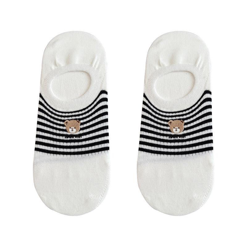 Female Spring and Summer Embroidery Bear Thin Silicone Non Slip Sweat Absorption Breathable Heel Socks