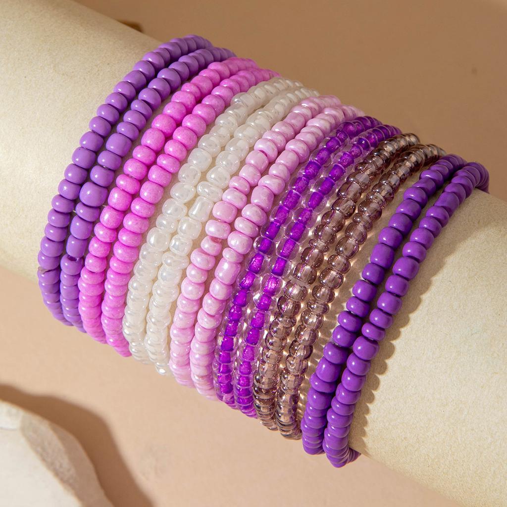 Bohemian meter beaded multi-layer stacked elastic bracelet contrasting color women's bracelet set