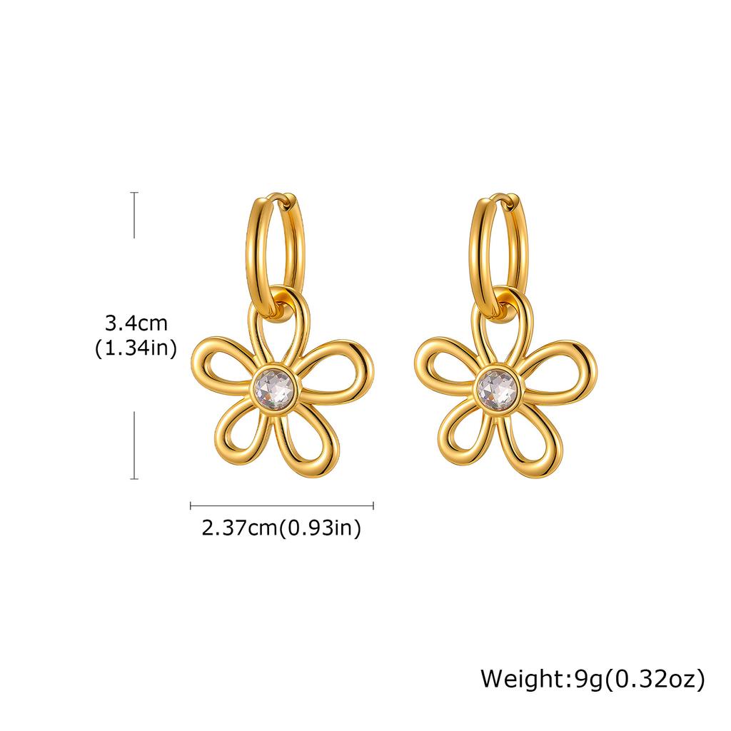 Blumenohrringe Roter Emaille Vergoldeter Creolen Edelstahl Florale Hängeohrringe für Damen Y2K Sommer Mode Schmuck