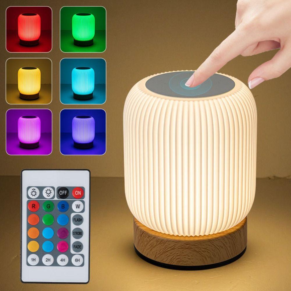 Wood Grain Base Touch Night Light 3 Color Temperatures Dimmable Bed Lamp Atmosphere Lighting