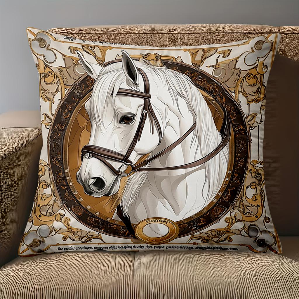 1 Pieces Elegant White Horse Pattern Decorative Throw Pillow Polyester pillowcase, sofa decorative cushion cov Headboard Pillow