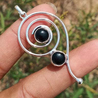 Zwarte Onyx Edelsteen 925 Sterling Zilver Verguld Spin Illusie Handgemaakte Hangers