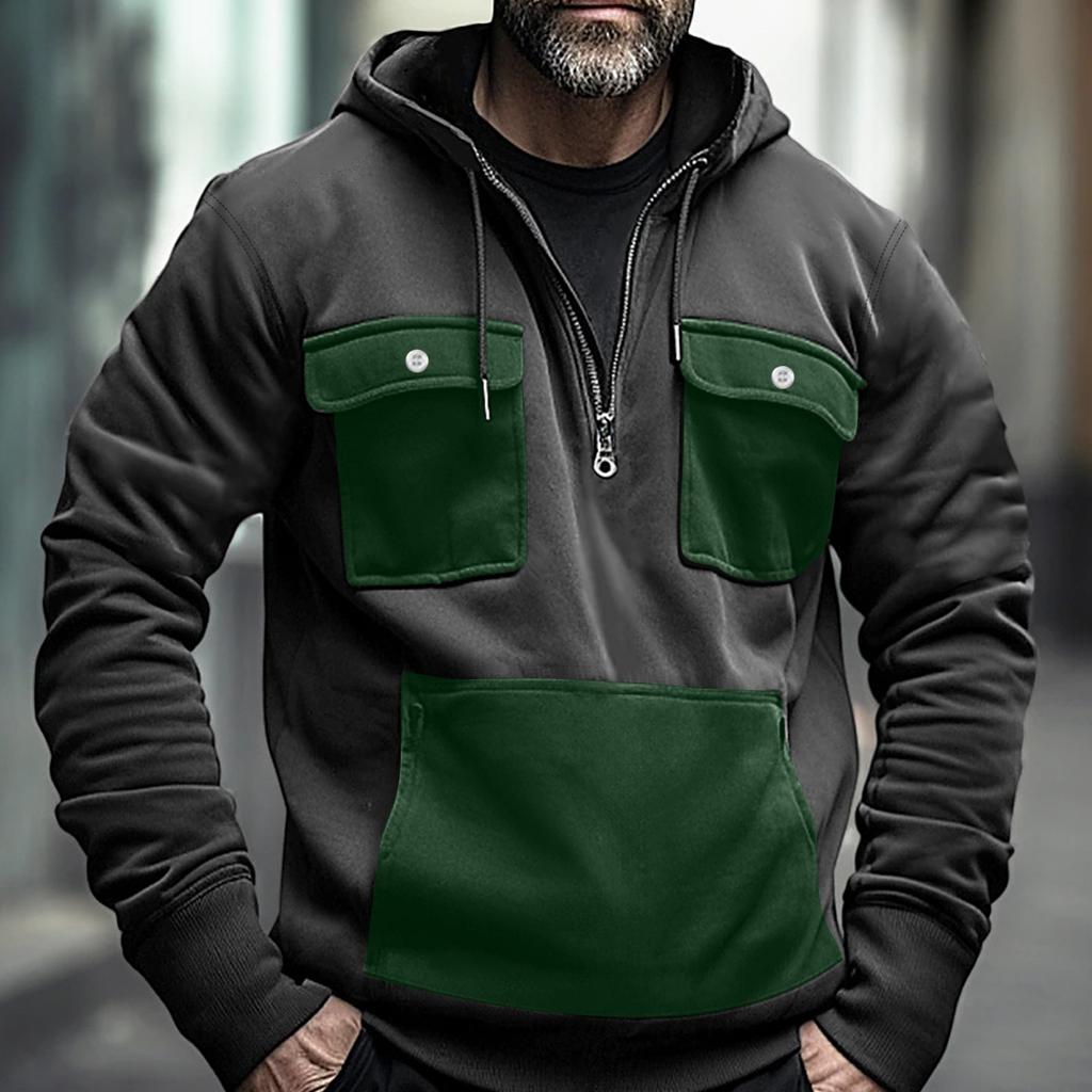 Herren Color Blocking Half Zip Tasche Sweatshirt Hoodie Herren Sport Übergröße Lässiges Sweatshirt