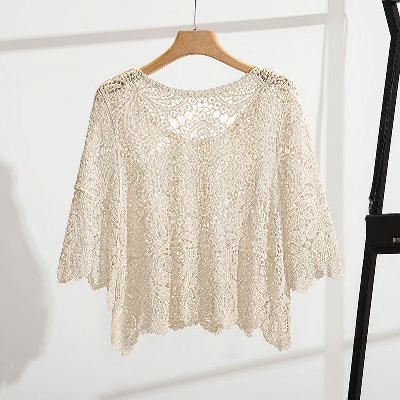 Sibaishu Women's Loose Fit Batwing Sleeve Hollow Knit Top