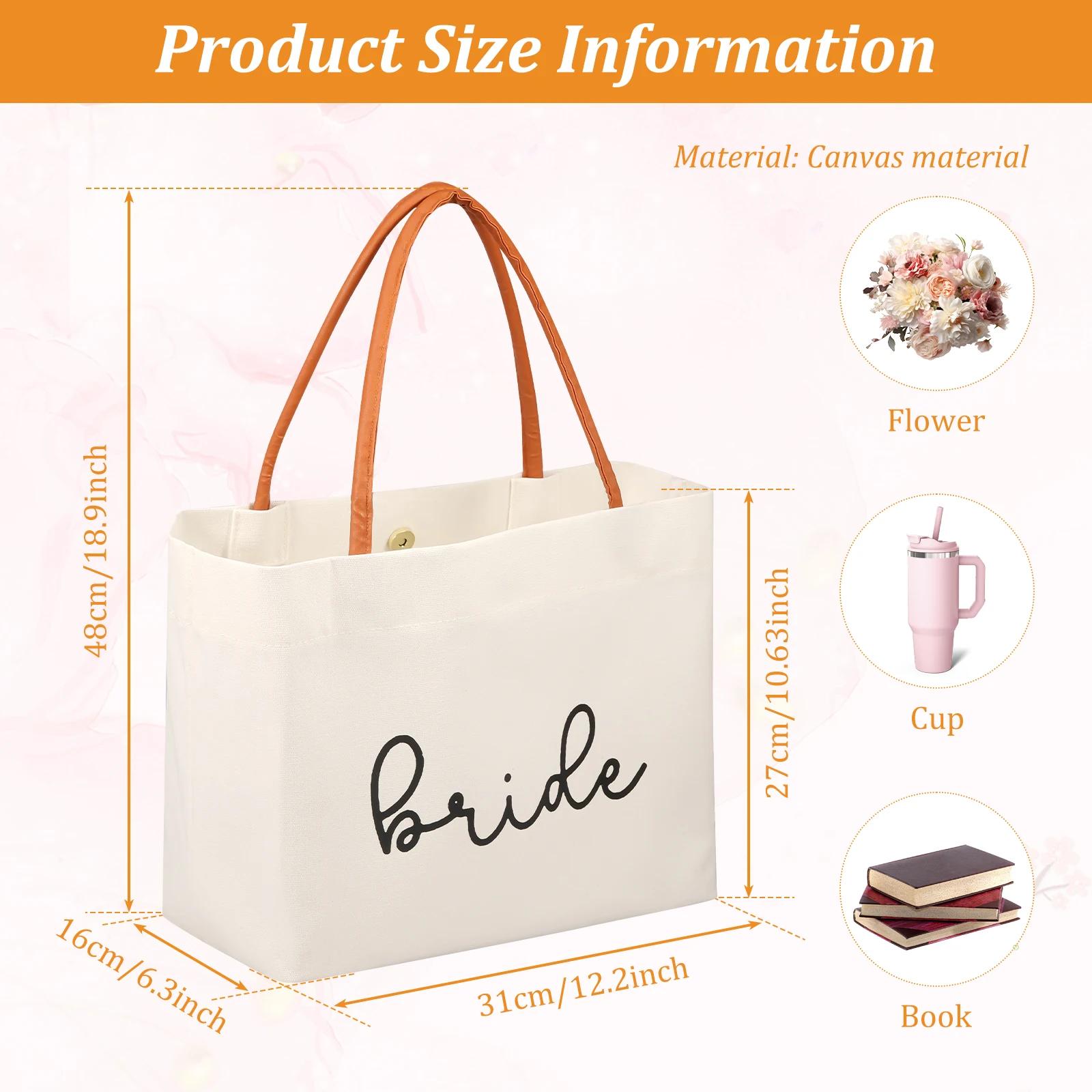 

Bride Tote Bag Large Capacity Canvas Bags with Bride Lettering Shopping Handbag for Engagement Wedding Bachelorette Party Travel