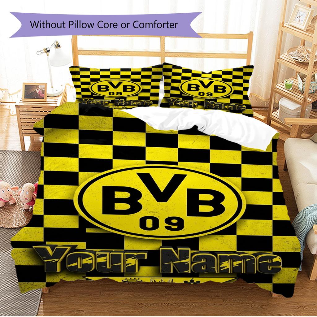 Name Custom Borussia Dortmund Pattern Bedding Set Quilt Cover Pillowcase Home Decor Gift (1 * Duvet Cover + 2 * Pillowcase, Without Core)