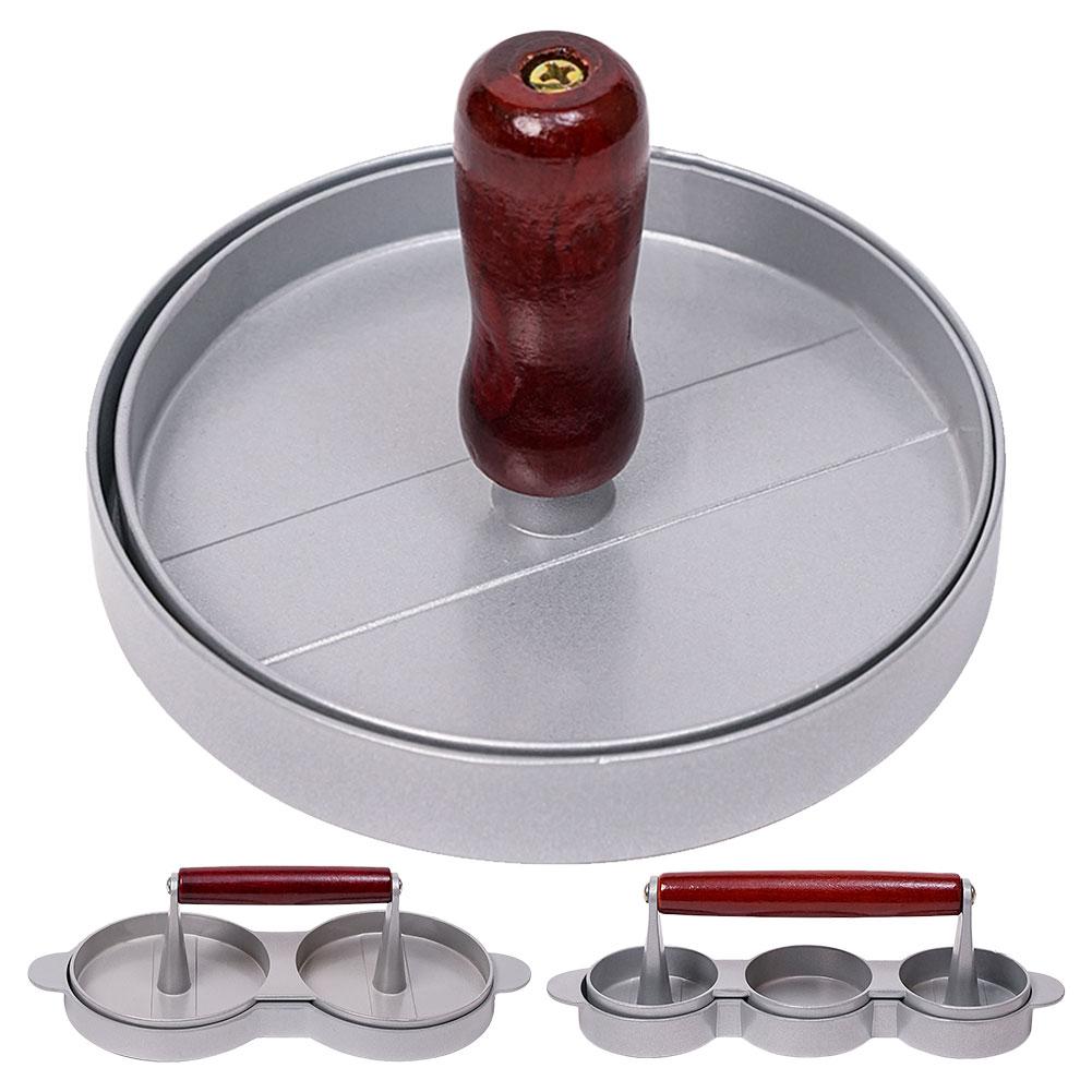 Hamburger Press Patty Maker Non-Stick Burger Patty Press with Wood Handle Aluminum for Meat Grill Beef Cheese Veggie Burger