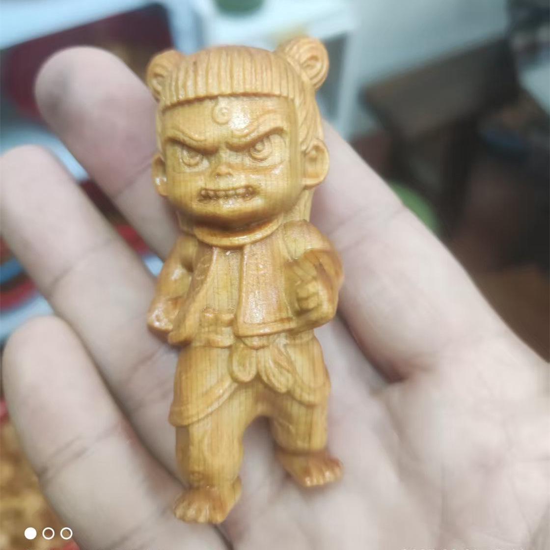 Solid Wood Nezha Carving: Nezha The Devil Child Comes to the World - Car Ornament & Children s Gift Toy 22666