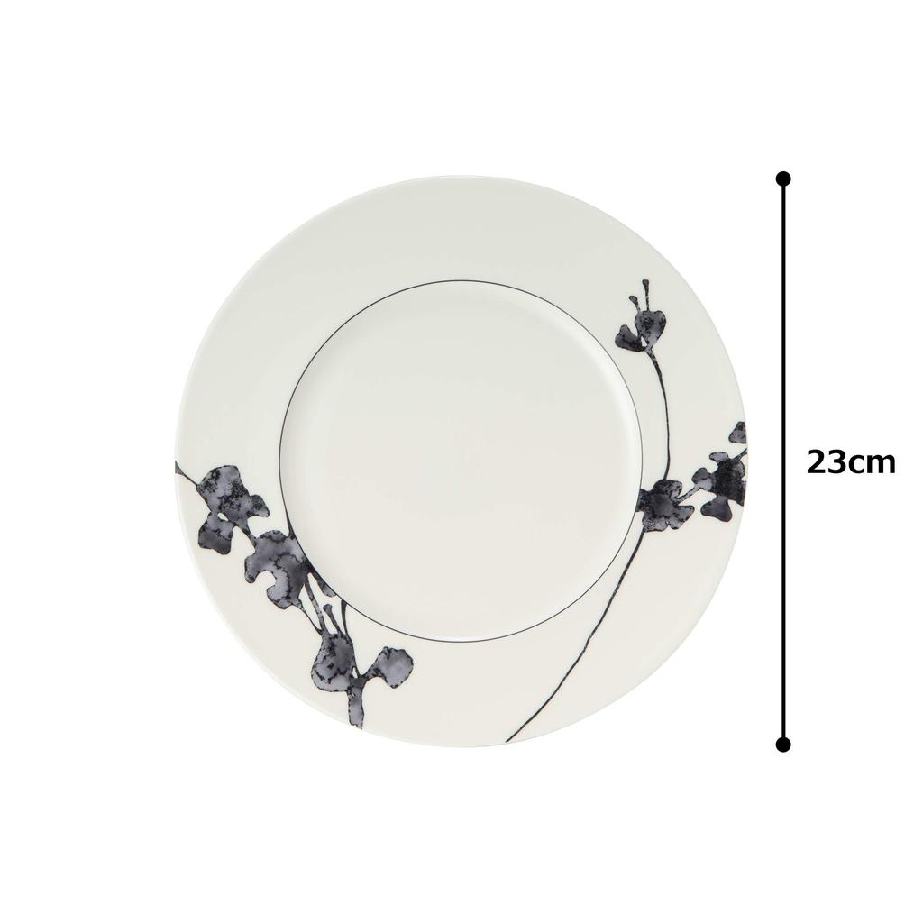 NARUMI Black Plant Print Plate, 23cm, Black, Plant Pattern, Stylish Meat Plate, Microwave Safe, Made in Japan, 51230-5514