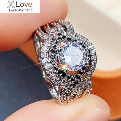 3Pc/Set Fashionable Accessories Rings for Women Bright White and Black Zirconia Trendy Gift Delicate Female Party Jewelry