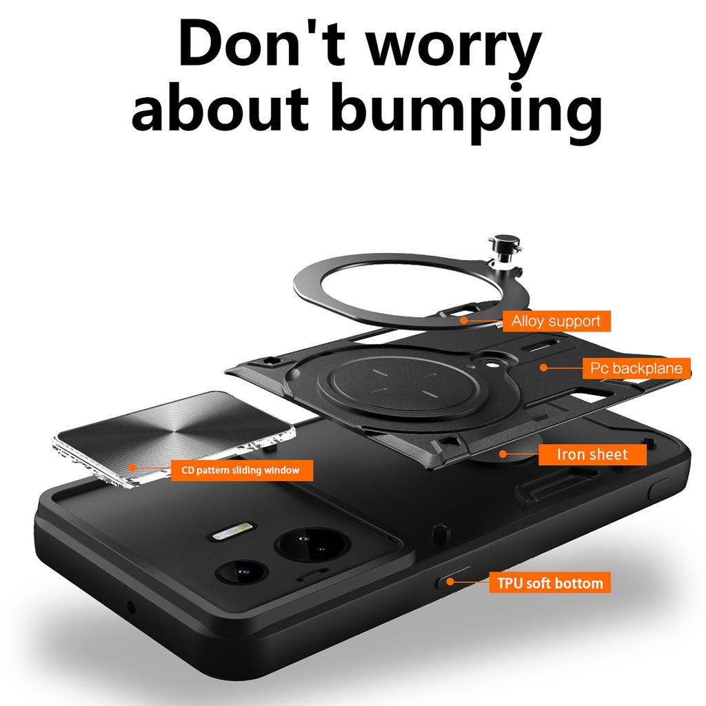 For Realme GT3 5G/GT Neo 5 5G PC+TPU Rotate Kickstand Cover Slide Lens Protection Shockproof Phone Case