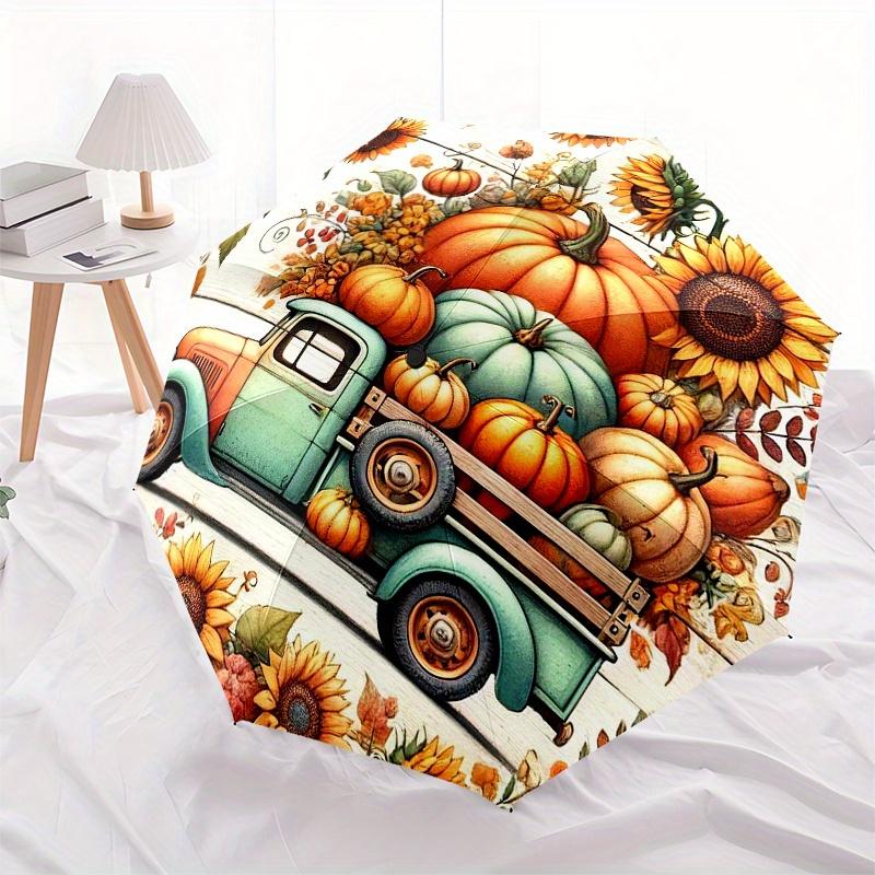Autumn Harvest Pumpkin Truck  DecorUmbrella, Portable 3-Fold Compact Umbrella,Christmas Gift ES619