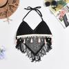 Lace-up Neck Small Vest, Sling Women's Summer Short Style with Chest Pad Inside, Backless Hollow Tube Top Embroidered Vest