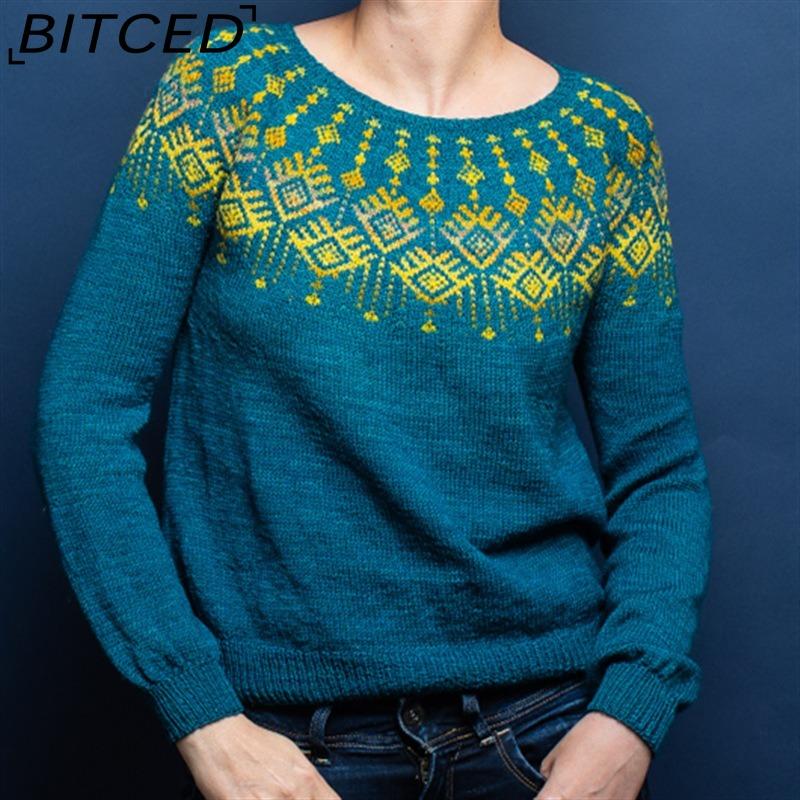 BITCED Women's Sweater - O-Neck Color-Blocked Oversized Fashion Pullover Knit