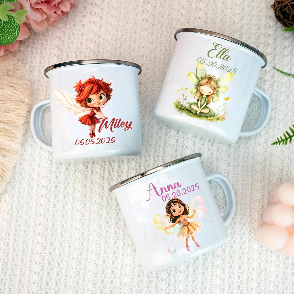 Personalisierte Tasse mit Namen, Emaille-Tasse für Kinder, Geschenk zum 1. Geburtstag für Mädchen Jungen, Emaille-Tasse, Babygeschenk