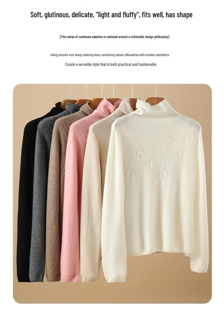 Lekasha Women's Cashmere High-Neck Pullover Sweater - Solid Color, Loose Fit for Autumn and Winter