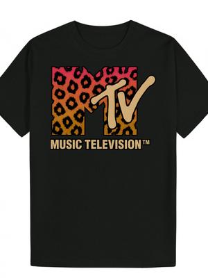 MTV-Inspired Music Television Graphic T-shirt - Retro 80s Vintage Tee with Leopard Print - Lightweight Breathable Polyester Shirt for Concerts