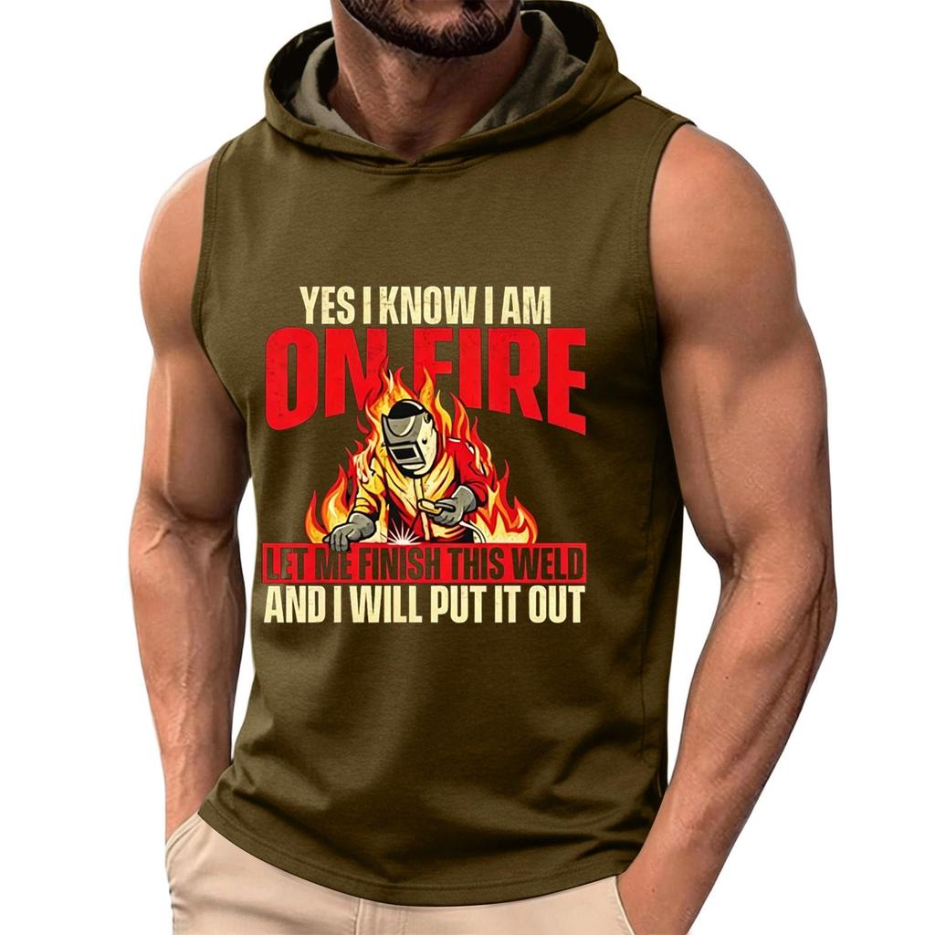 Men's Sleeveless Hoodie Tank Top Labor Day Graphic Print Casual Fit Pullover Lightweight Muscle Shirt for Summer