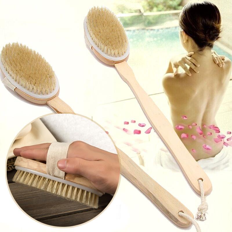 Wooden Long Handle Detachable Pig Bristle Bath Brush for Gentle Scrubbing and Massage