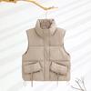 Color women's clothing spring and autumn new cotton-padded vest drawstring stand-up collar sleeveless vest