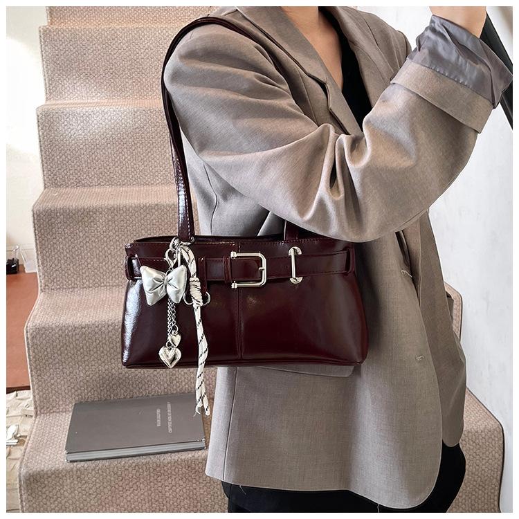 Belt Buckle Design Shoulder Satchels Bag For Women 2025 New In Luxury Designer Handbags Branded Fashion Totes With Pendant