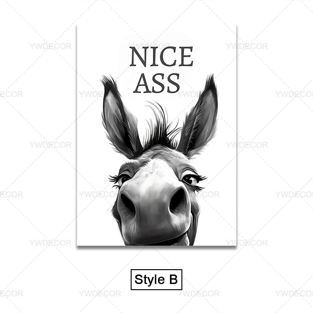 Abstract Funny Animals Donkey Poster Print Painting  Nice Ass Quote Canvas Wall Art Pictures for Home Bathroom Decor