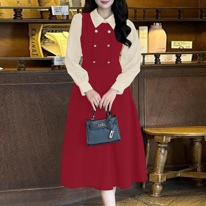 

ZANZEA Женское повседневное платье с отложным воротником, длинным рукавом и пэчворком L