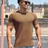 Maglia a maniche corte da uomo, estiva, alla moda, girocollo, tinta unita, per sport e fitness
