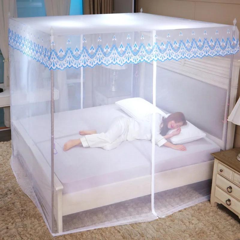 Zipper Lace Mosquito Net with Stainless Steel Bracket Romantic Queen Bed Nets Anti Insect Mosquito Tent for Single Double Bed