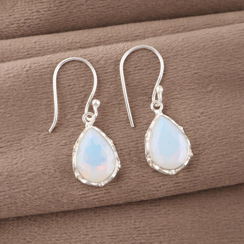 Milky Opal Handmade Latest Design Jewelry Earrings, 925 Sterling Silver Gemstone Earrings, Gift For Mother