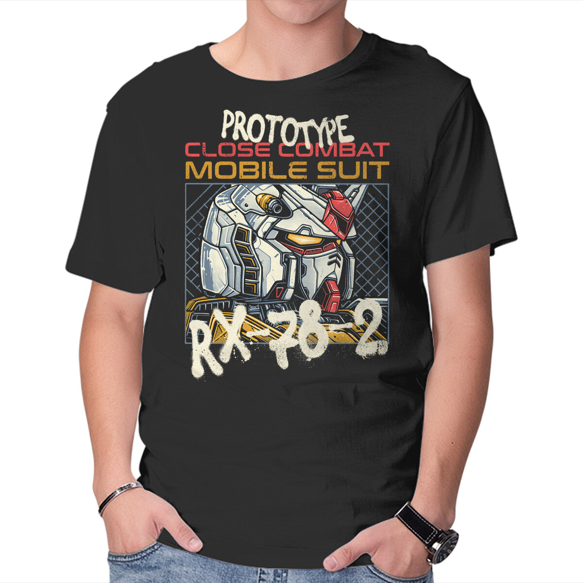 Unisex Crew Neck T-Shirt Close Combat Mobile Suit Graphic Short Sleeve Casual Tee M