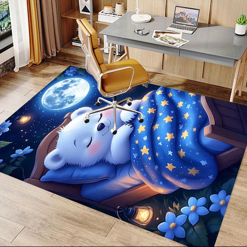 1 Stück Bär, Nacht Rutschfester Bodenteppich Kompatibel für Büro & Wohnzimmer & Schlafzimmer & Esszimmer - Flach - Webmaschine-S0348