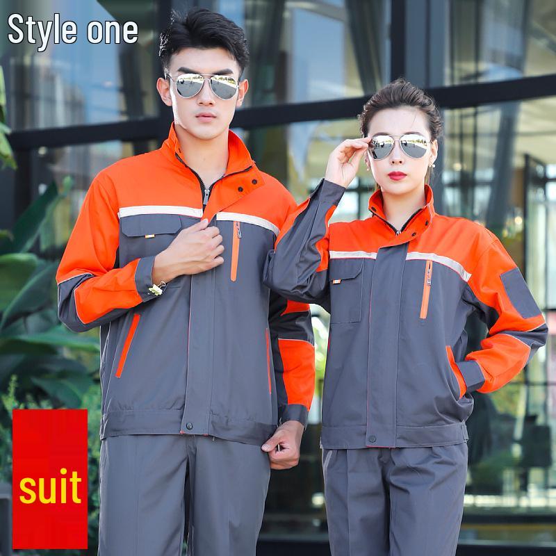 Men's Cotton Workwear Set: Durable Spring/Autumn Long Sleeve Uniform for Workshop and Repair with Printing.