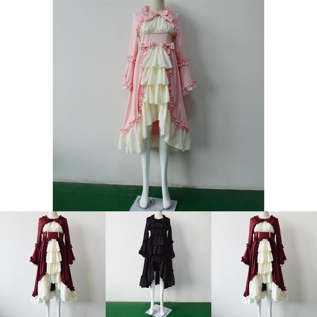 Elegant Medieval Retro Gothiced Court Dress With Square Neck And Bowknot For Women