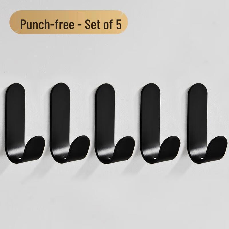 JINGRUIXIANG Punch-Free Black Stainless Steel Adhesive Hooks (5-Pack)