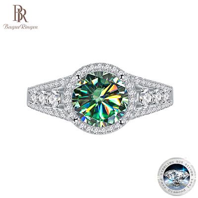 BagueRingen נשים Moissanite טבעת כסף 925 תכשיטים לנשים 8 מ"מ כחול ירוק צבע Moissanite אבן חן Jewerly מתנה גודל 6-9