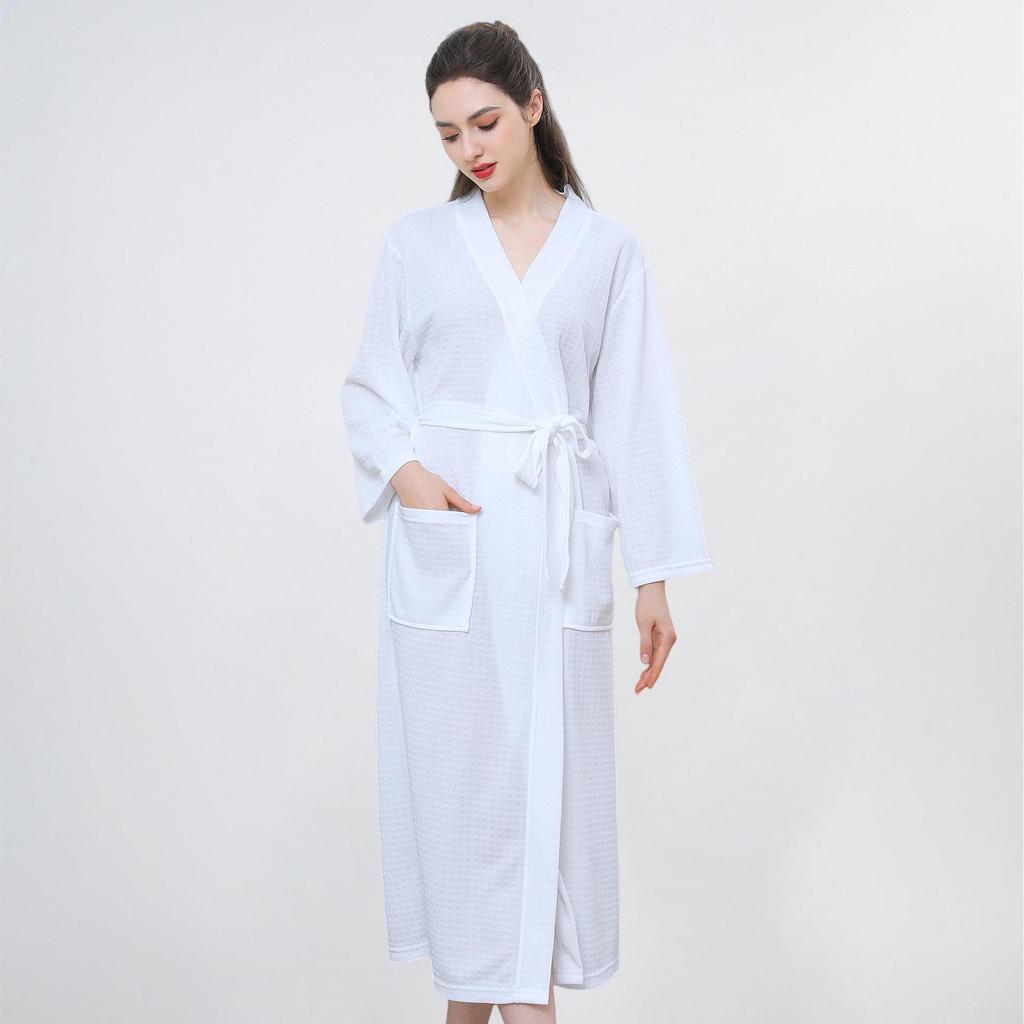 European American Style Women's Quick-Dry Absorbent Summer Waffle Bathrobe