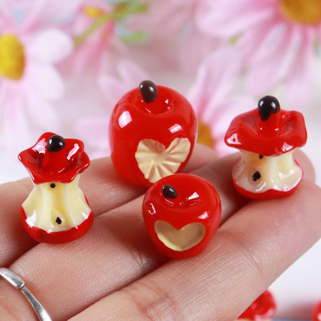 10 Stück 3D Herzförmiger Roter Apfelkern Harz DIY Frucht Schlüsselanhänger Handy-Kette Anhänger Bastelmaterial Zubehör