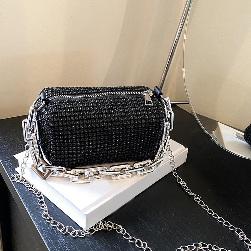 Rhinestone Luxury Evening Bag Ladies Cylinder Diamond Crossbody Bag Party Fashion Handbag Designer Shoulder Bag