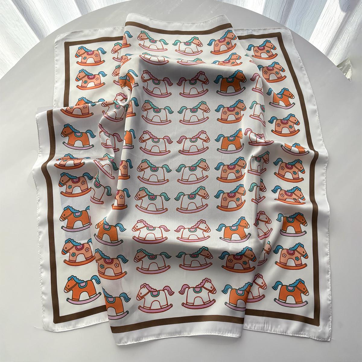 

Stylish Imitation Silk Scarves Bandanas Cotton Dog Printed Square Scarf For Women Luxury Hijab Neckerchief Elegant Shawl Wraps