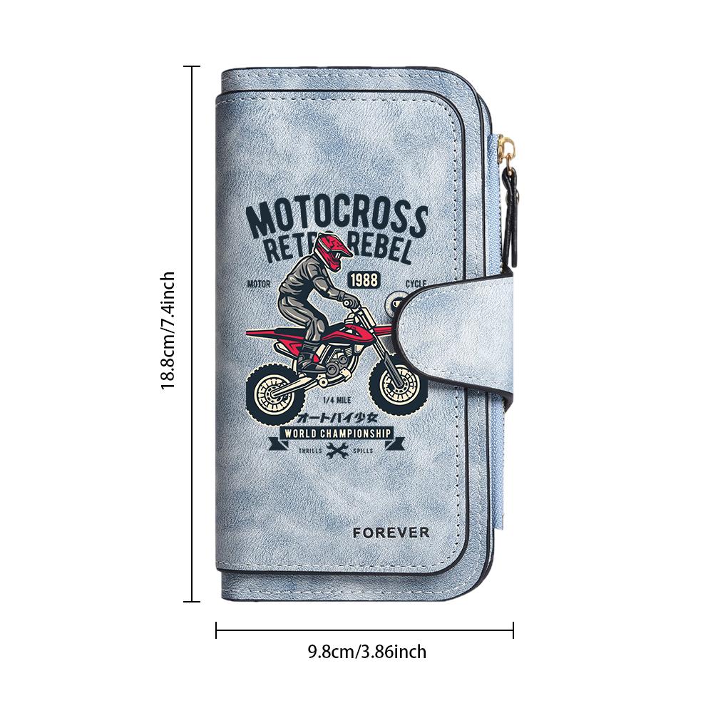 Men's Retro Motocross Print Long Wallet Multi Card Slot Purse