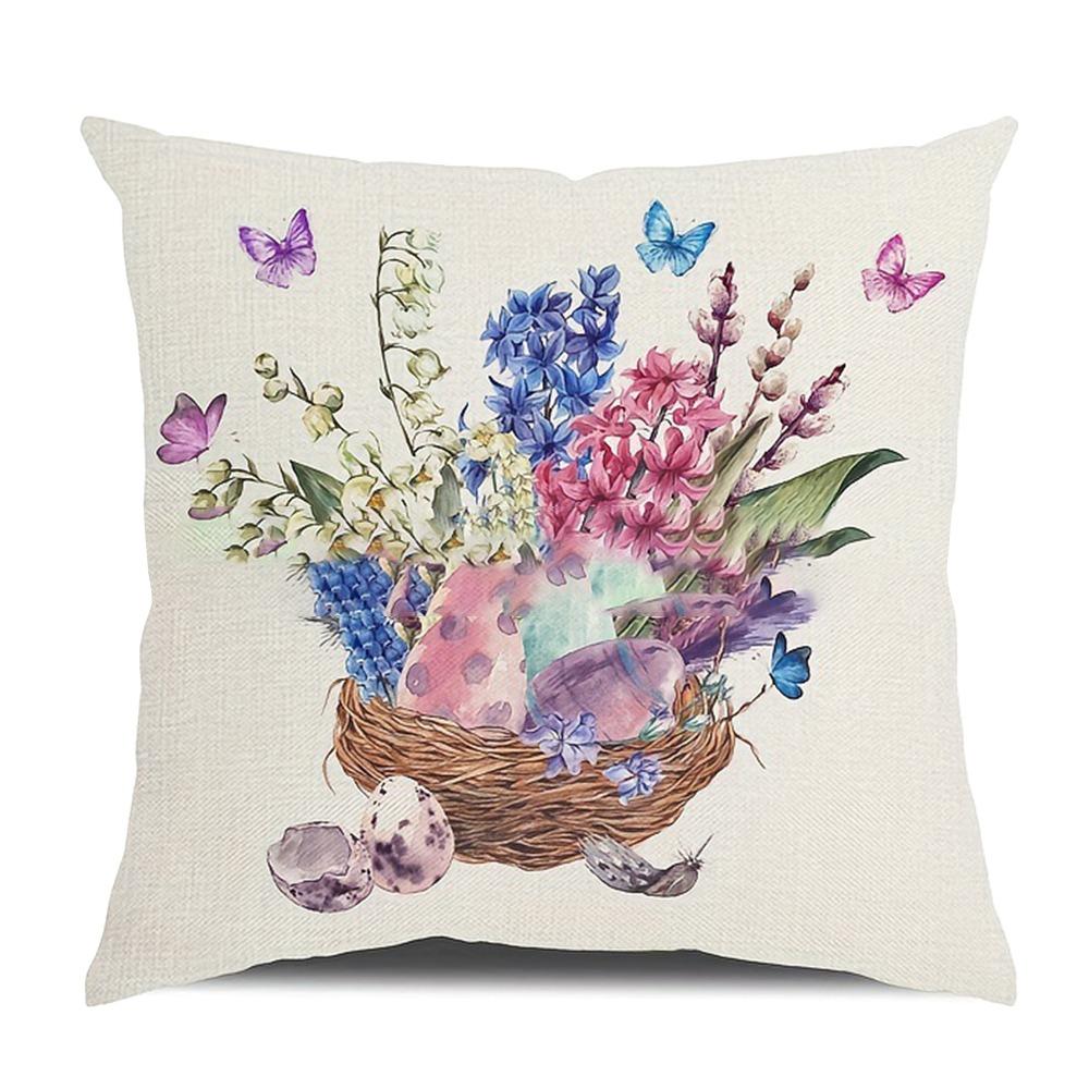 New Cute Easter Bunny Sofa Pillowcase with Zipper Polyester Cushion Cover Print Pattern Soft Pillow Cases Home Party Decor