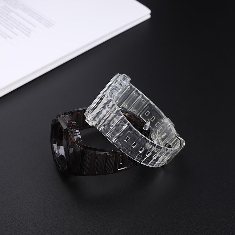 Σετ λουράκι ρολογιού TPU/σιλικόνης/καουτσούκ Μαλακό και ελαφρύ Ζελέ Διαφανές μαύρο μπλε μονόχρωμο λουράκι θήκη Για CASIO G-SHOCK GA2100