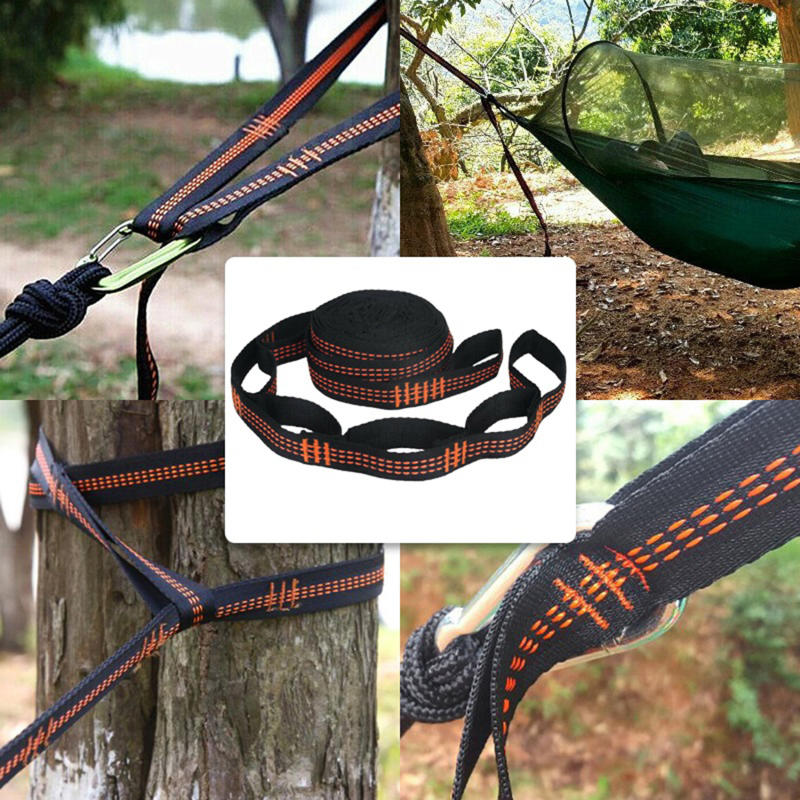 2PC Hammock Straps Special Reinforced Polyester Straps 5 Ring High Load-Bearing Barbed Black Outdoor Camping Hammock Straps