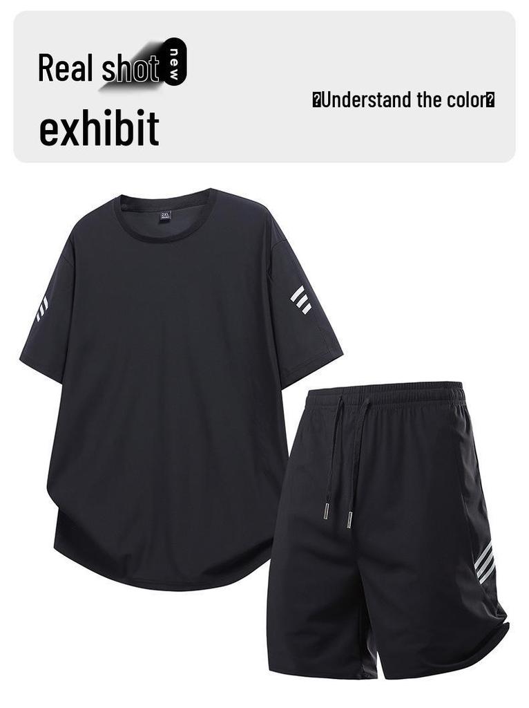 Men's Ice Silk Quick-Dry Sports Suit: Short-Sleeve Top & Shorts for Summer Running and Fitness